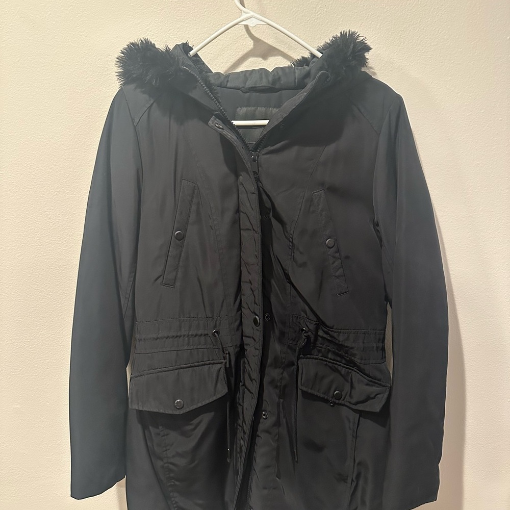 Marc New York Black Utility Jacket with Faux Fur Hood